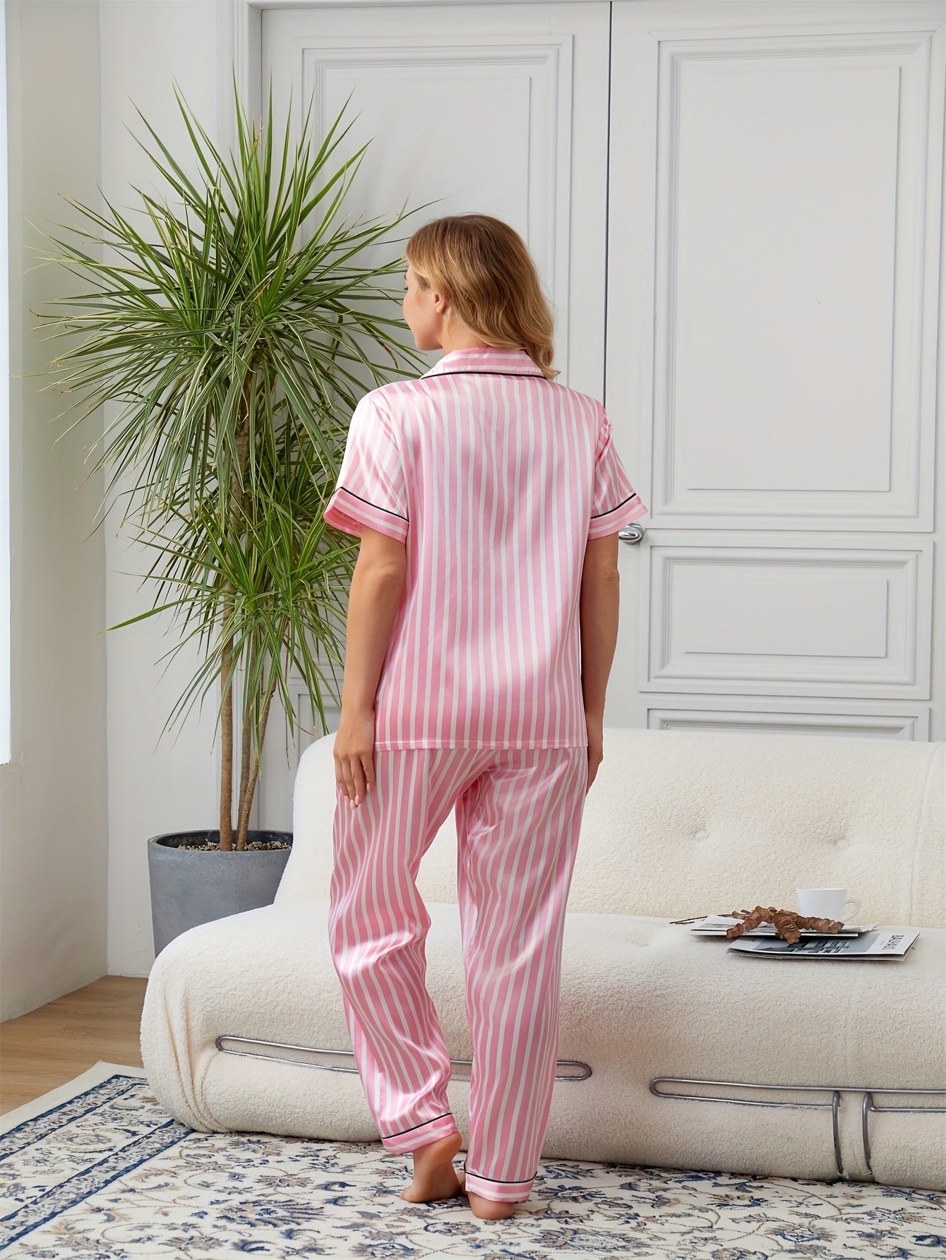 Women’s Satin Nightwear Combo Set – Leopard & Pink Stripe Pajama Pair