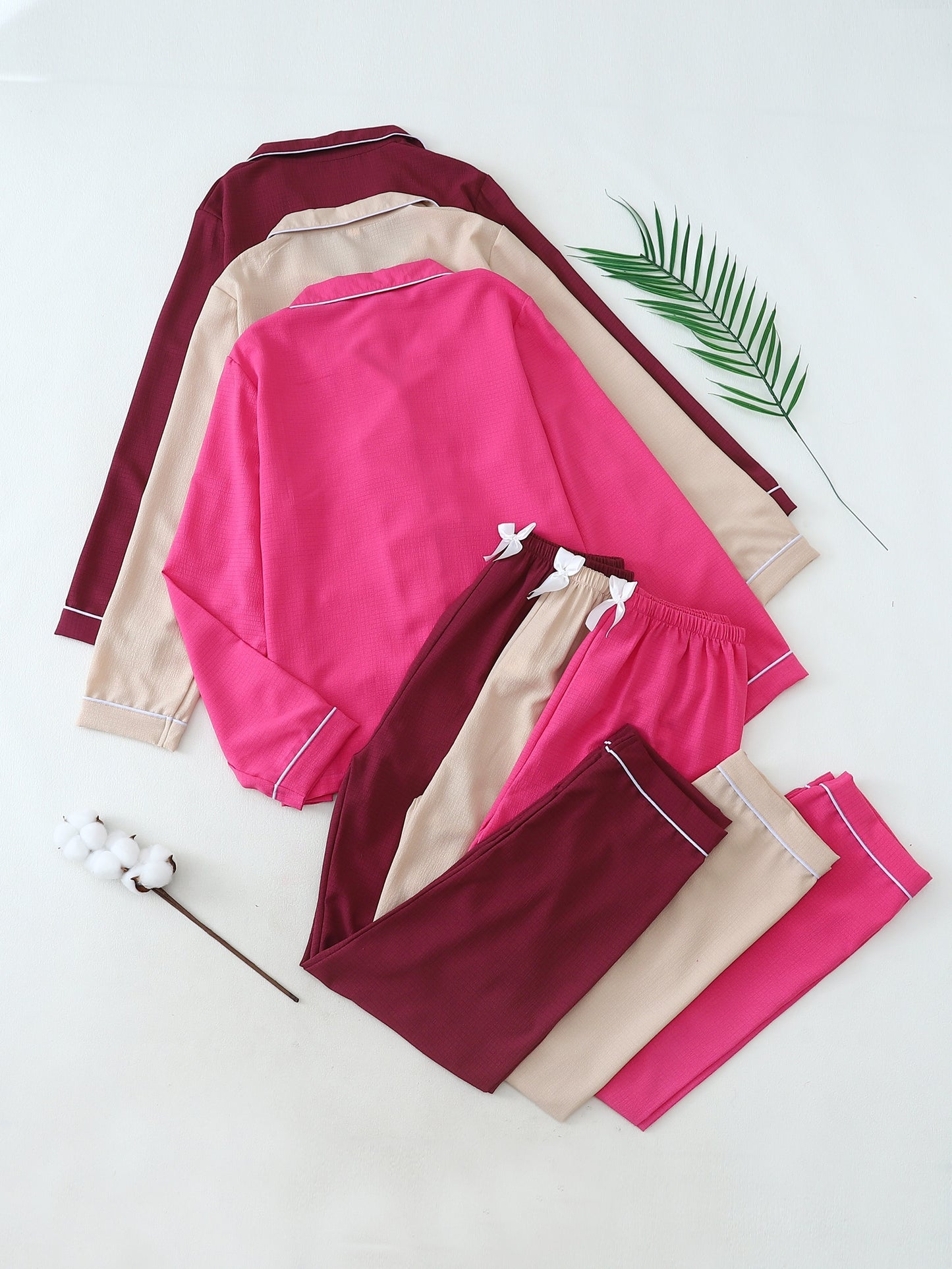 Women’s Cotton Full Sleeve Pajama Set – Pack of 3 (Pink, Beige & Maroon)
