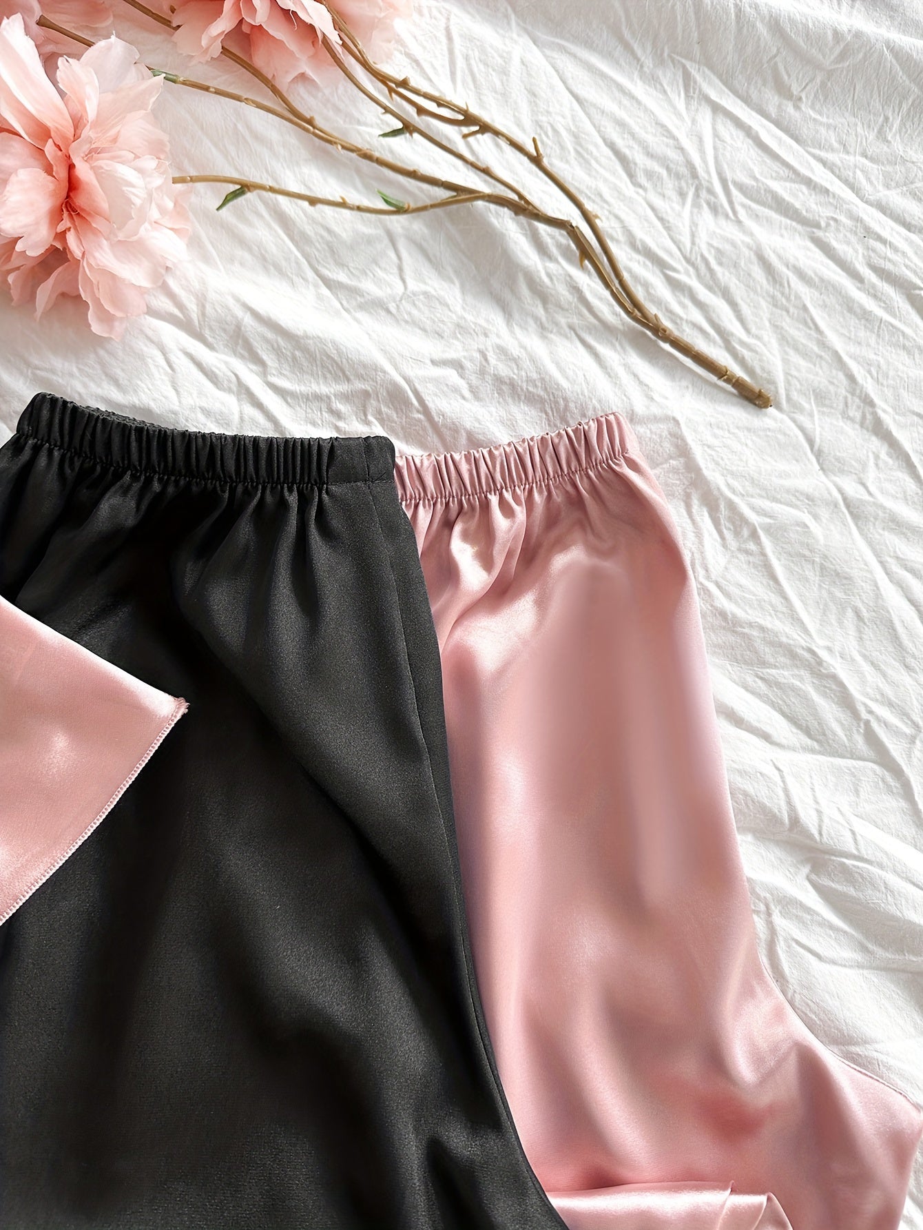 Women’s Satin Camisole Nightwear Set – Pack of 2 (Black & Pink)