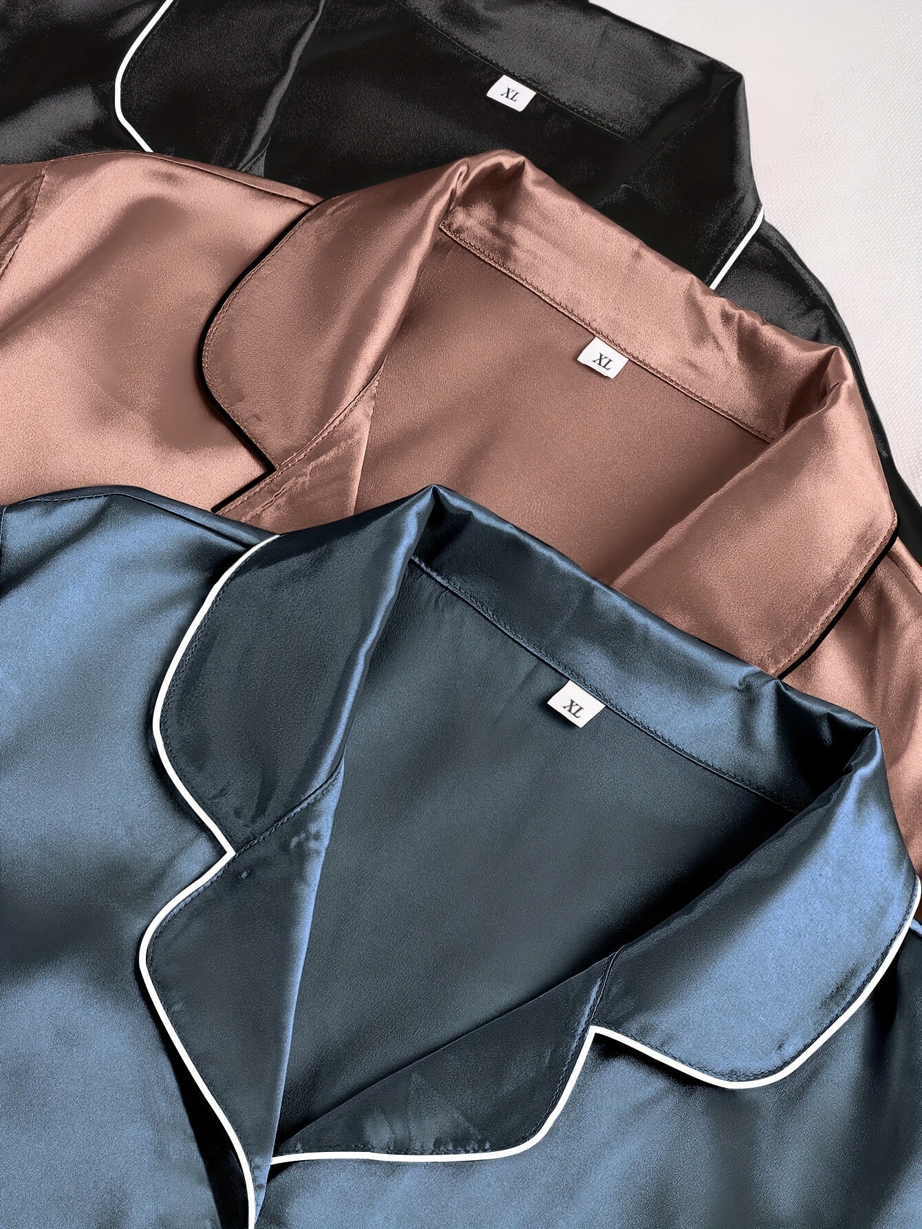 Women’s Premium Satin Night Suit Set – Pack of 3 (Black, Brown & Blue)