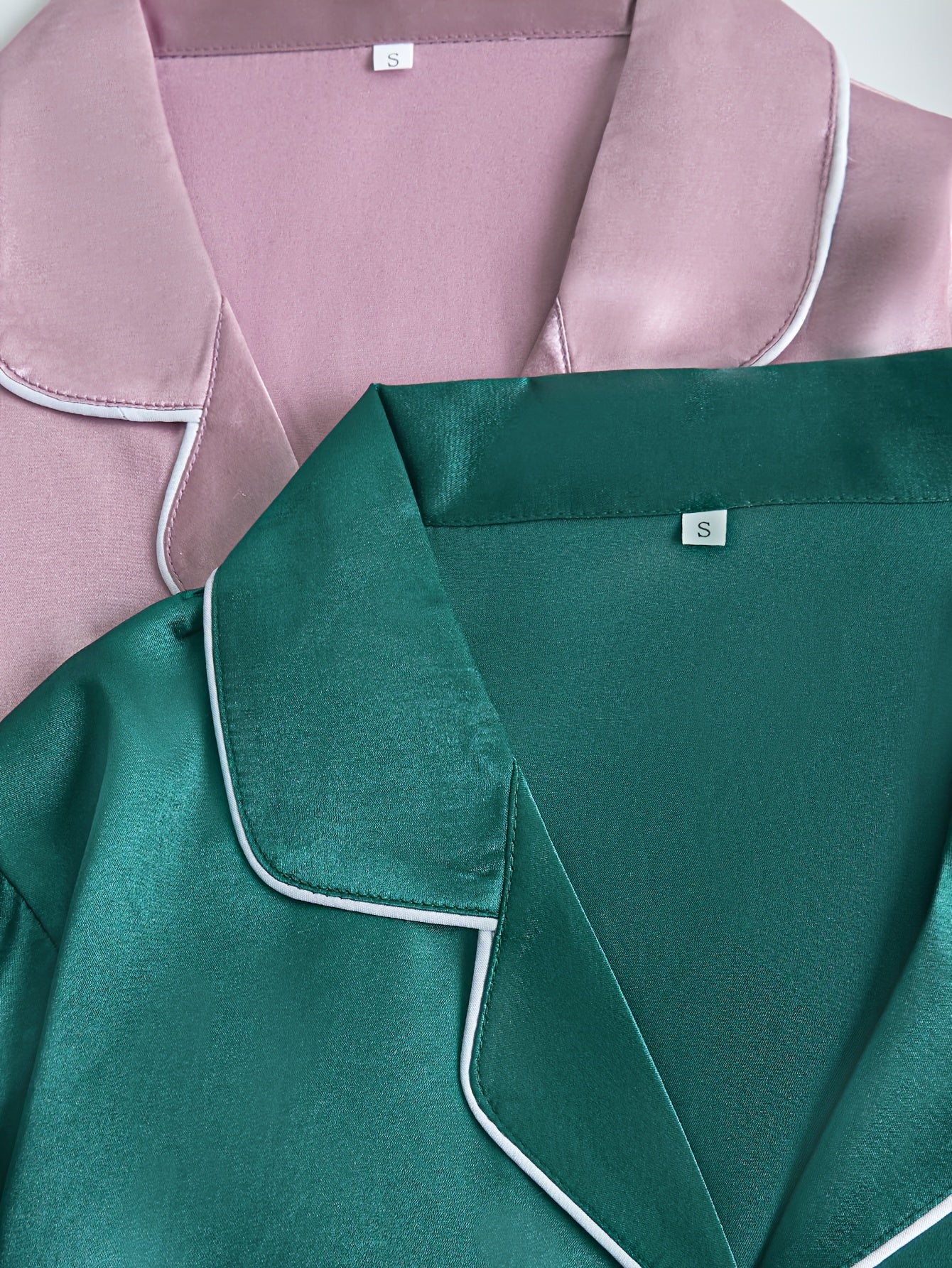 Women’s Premium Satin Night Suit Set – Pack of 2 (Emerald Green & Dusty Pink)