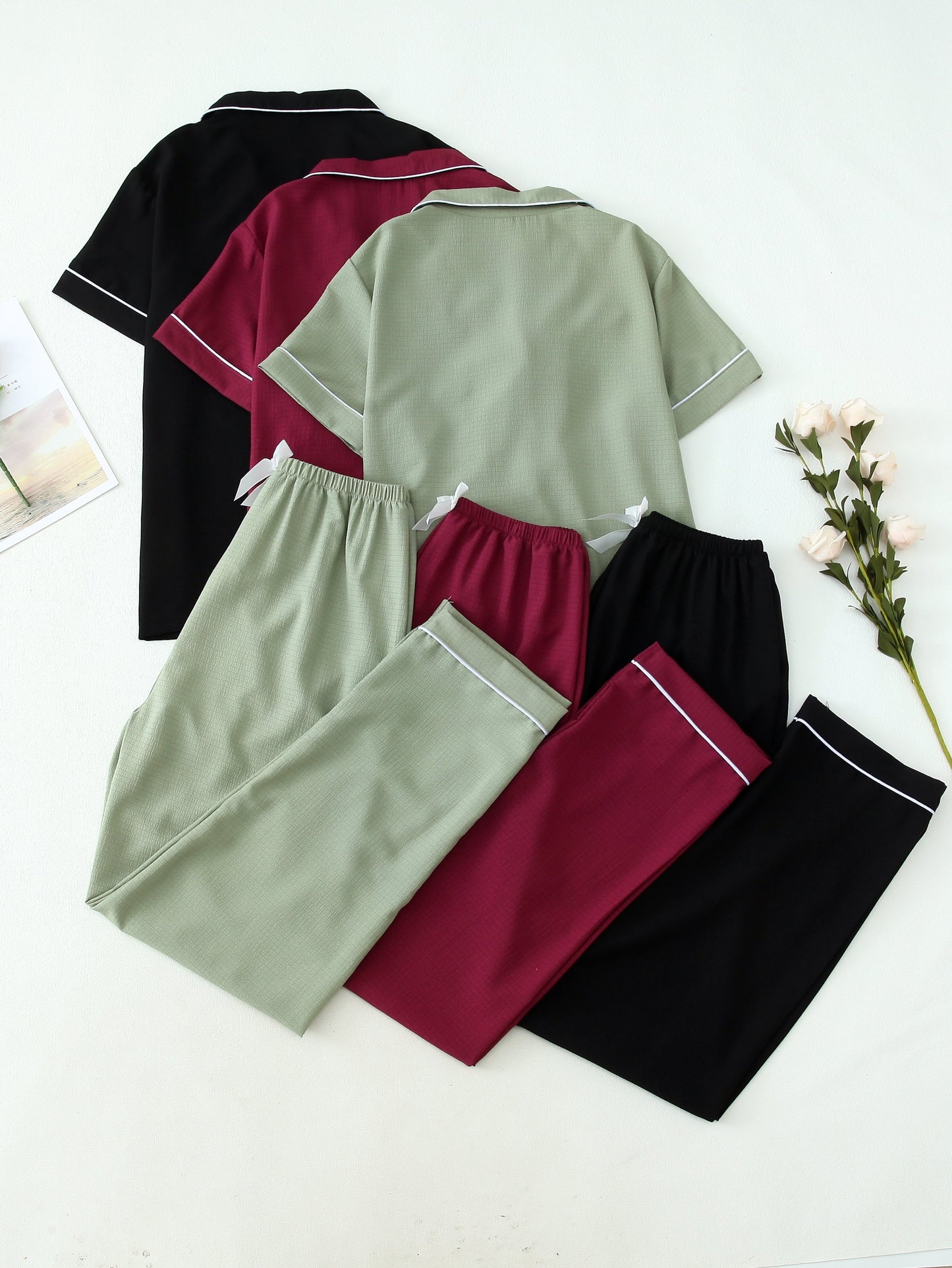 Premium Cotton Half Sleeve Pajama Set for Women – Pack of 3 (Green, Maroon, Black)