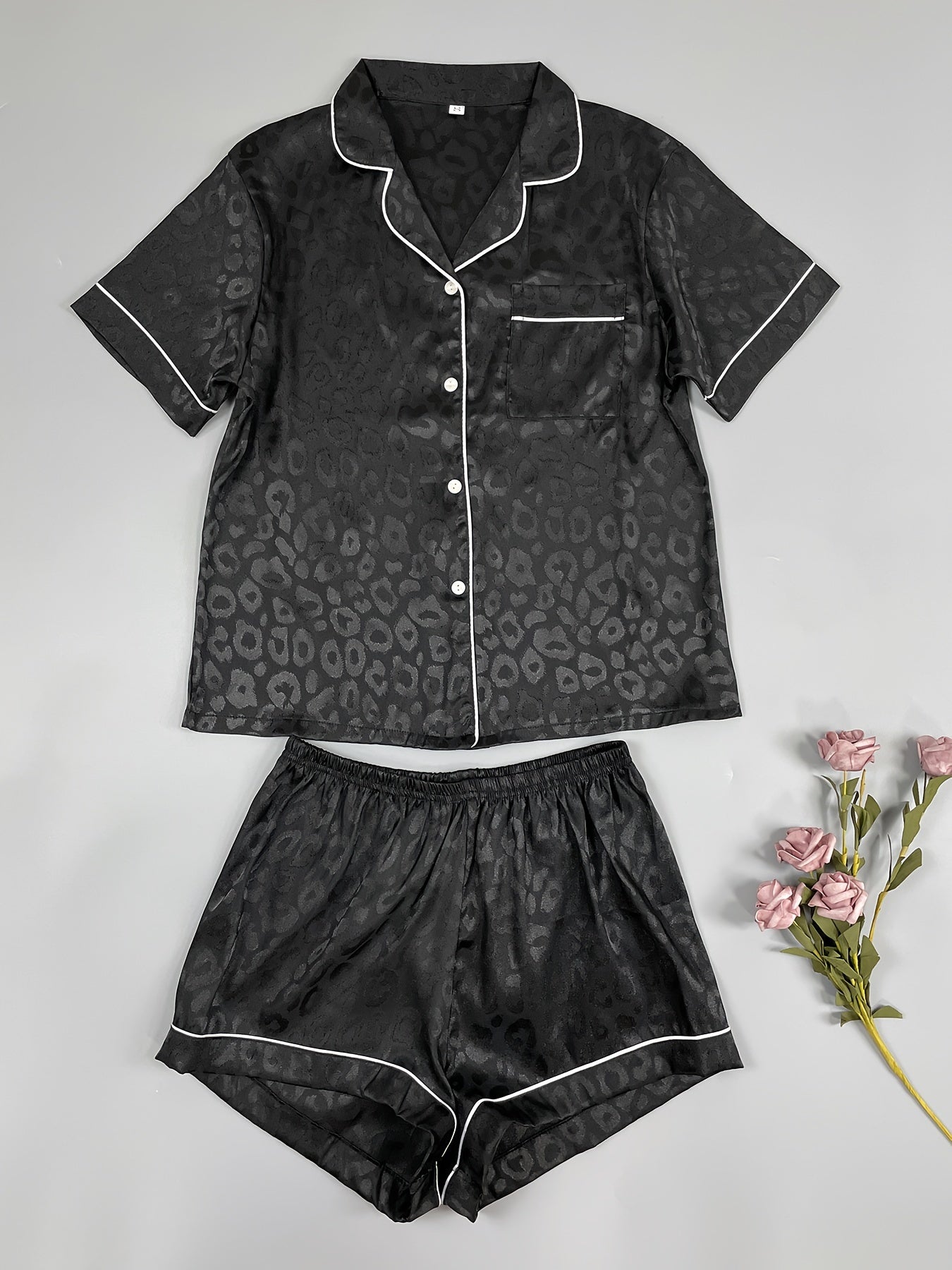 Women’s Premium Jacquard Satin Night Suit Set – Pack of 3 (Black, White & Rose Pink)