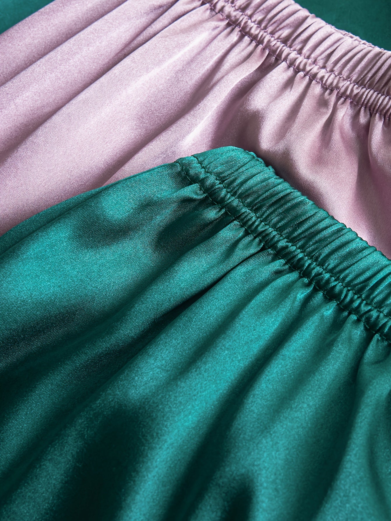 Women’s Premium Satin Night Suit Set – Pack of 2 (Emerald Green & Dusty Pink)