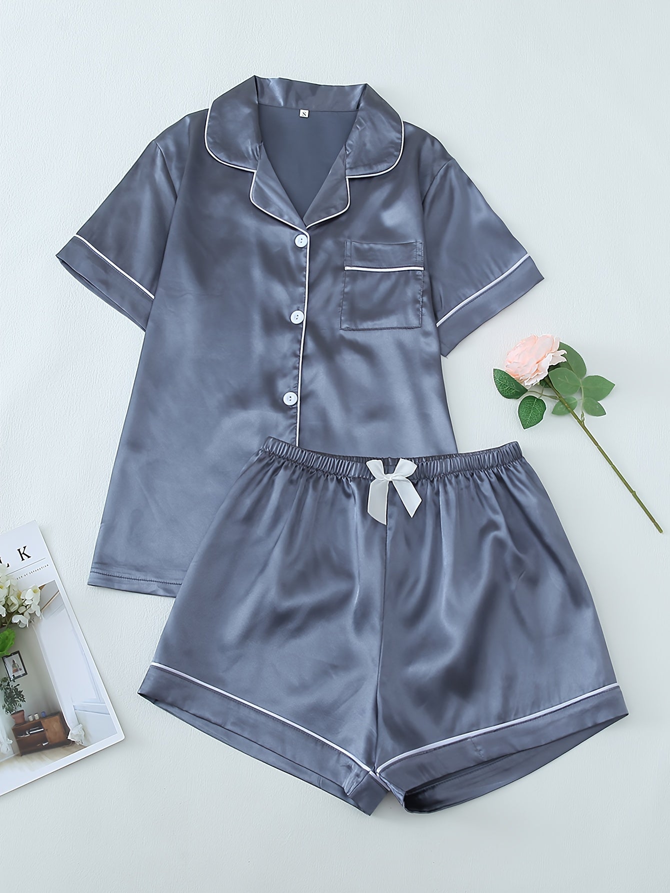 Women’s Premium Satin Night Suit Set – Pack of 3 (Beige, Grey & Teal)