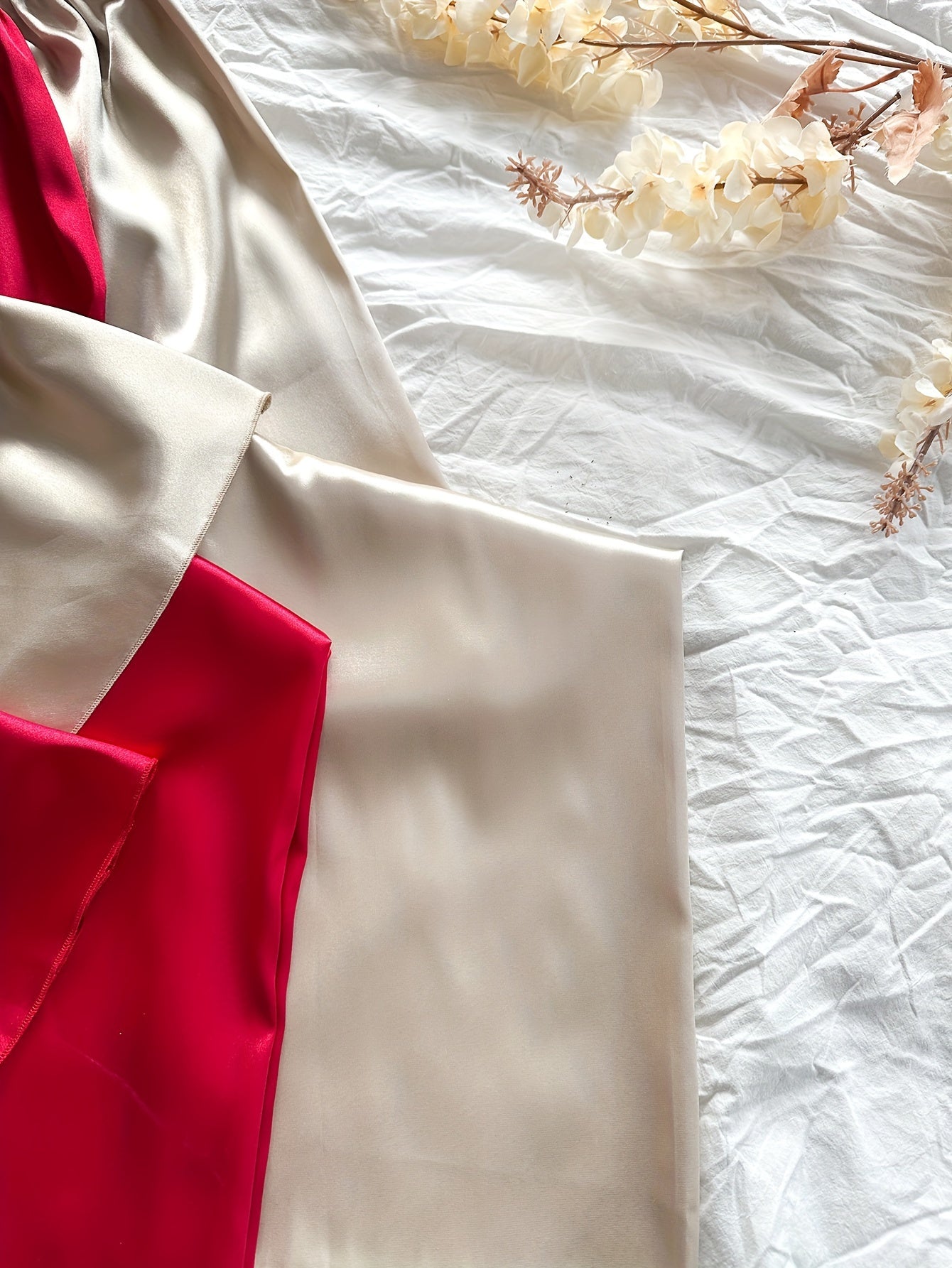 Satin Camisole Nightwear Set for Women – Pack of 2 (Red & Champagne Gold)
