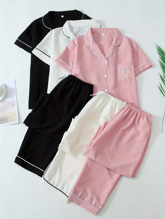 Women’s Cotton Pajama Set – Pack of 3 (Pink, White & Black) | Short Sleeve Nightwear