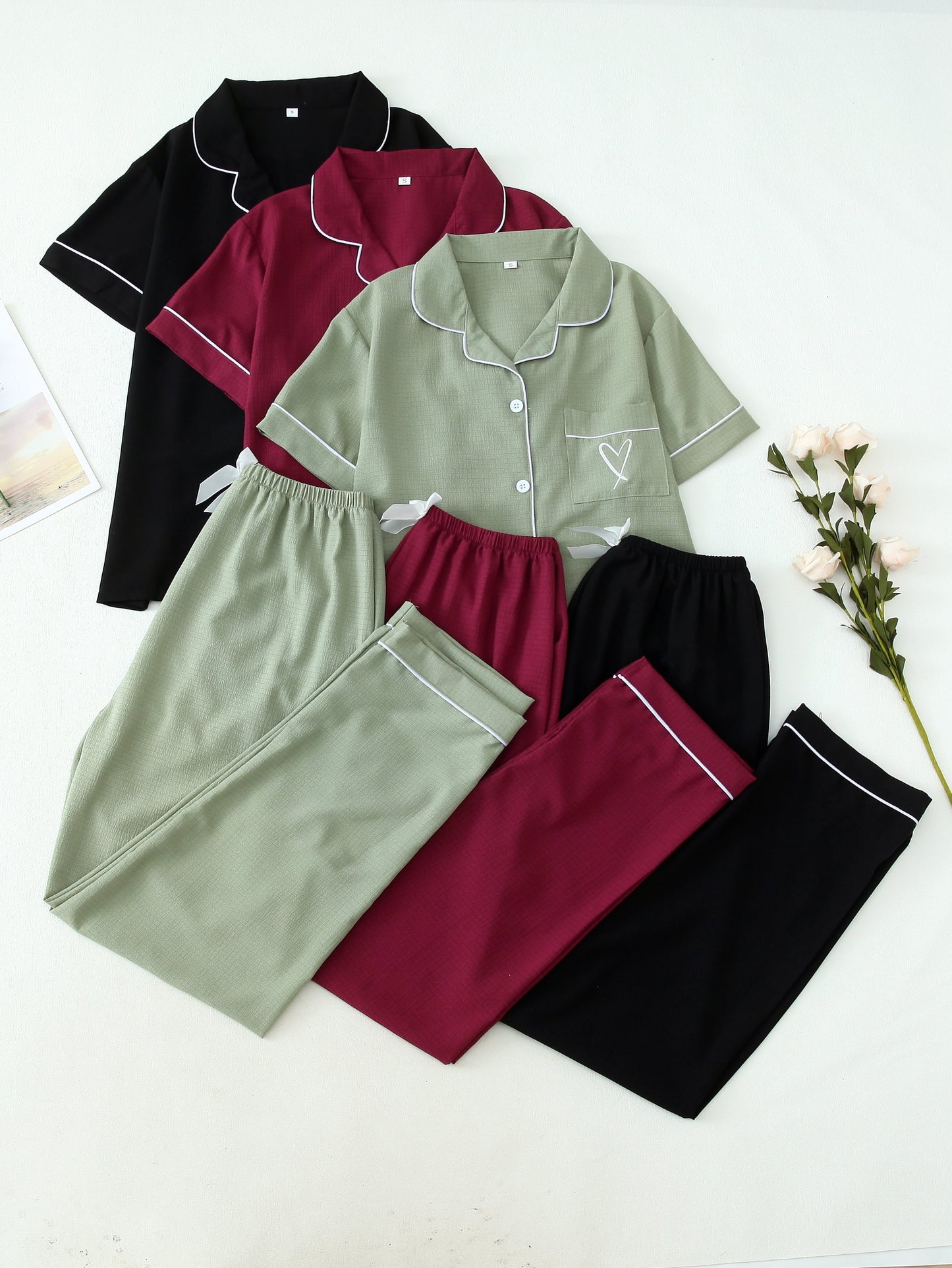 Premium Cotton Half Sleeve Pajama Set for Women – Pack of 3 (Green, Maroon, Black)