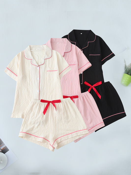 Women’s Premium Cotton Night Suit Set – Pack of 3 (Cream, Pink & Black)