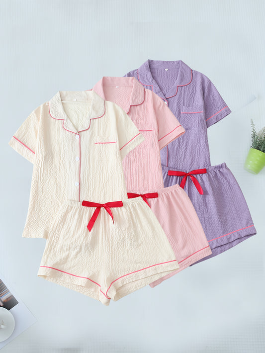 Women’s Premium Cotton Night Suit Set – Pack of 3 (Cream, Pink & Lavender)